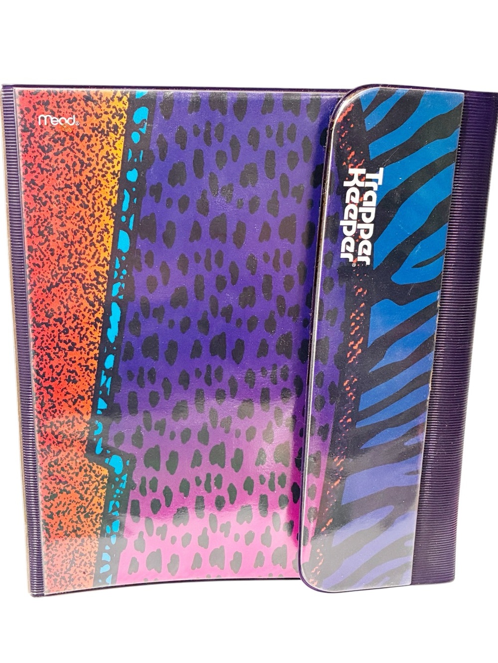 Vintage 90s Trapper Keeper Binder With 2 Folders Rainbow Leopard Cheetah